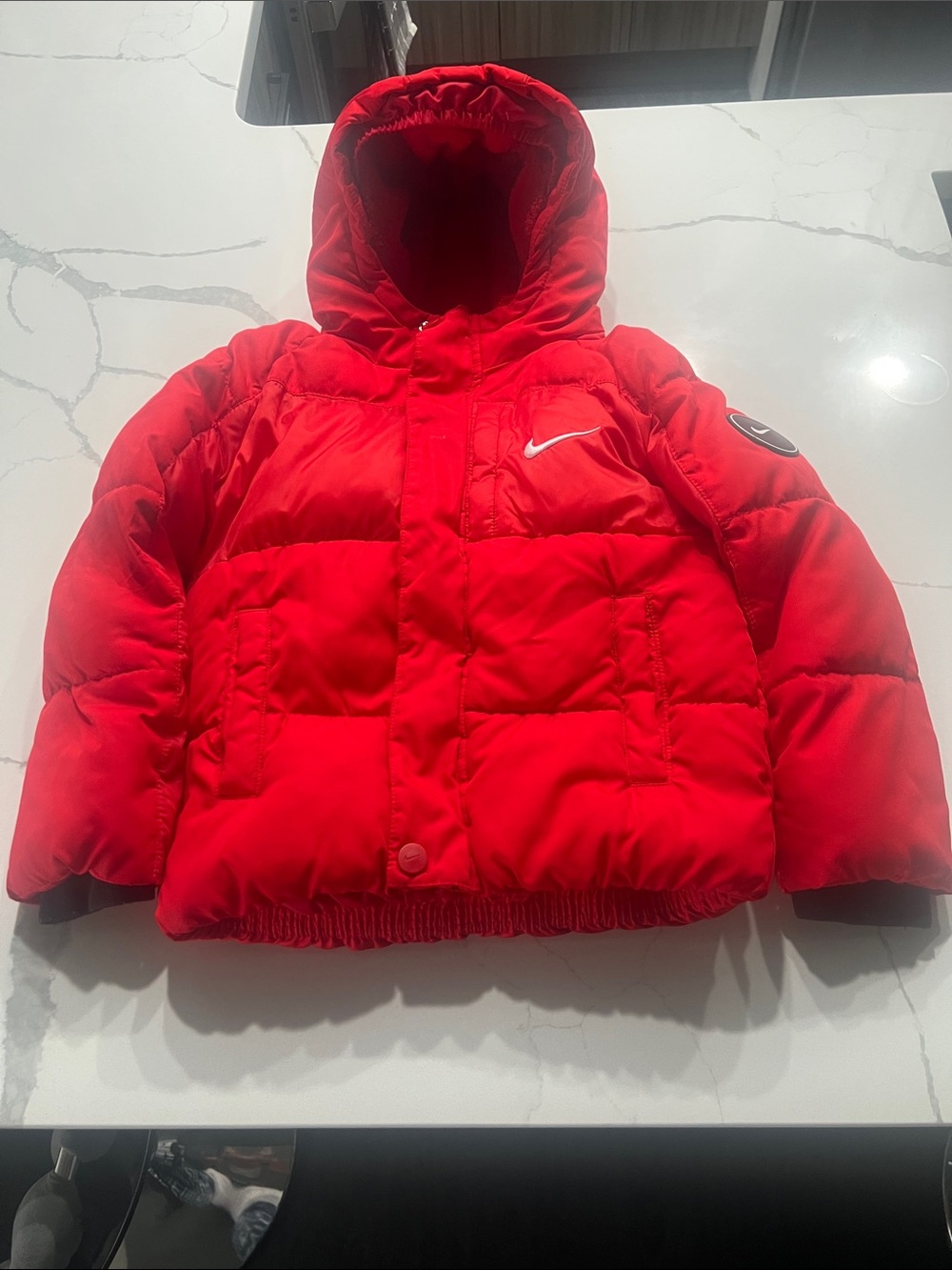 Nike Kids Bright Red Hooded Puffer Jacket
